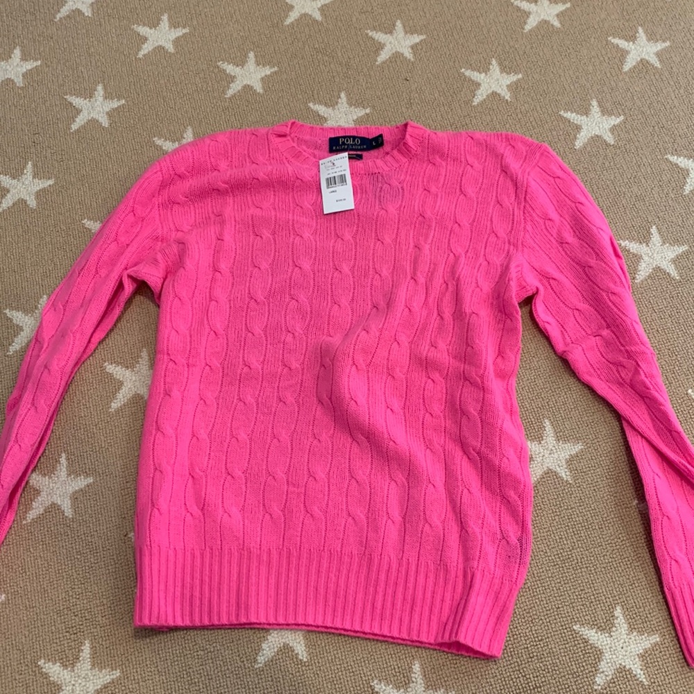 POLO RALPH LAUREN CASHMERE IVY SWEATER PINK SIZE LARGE